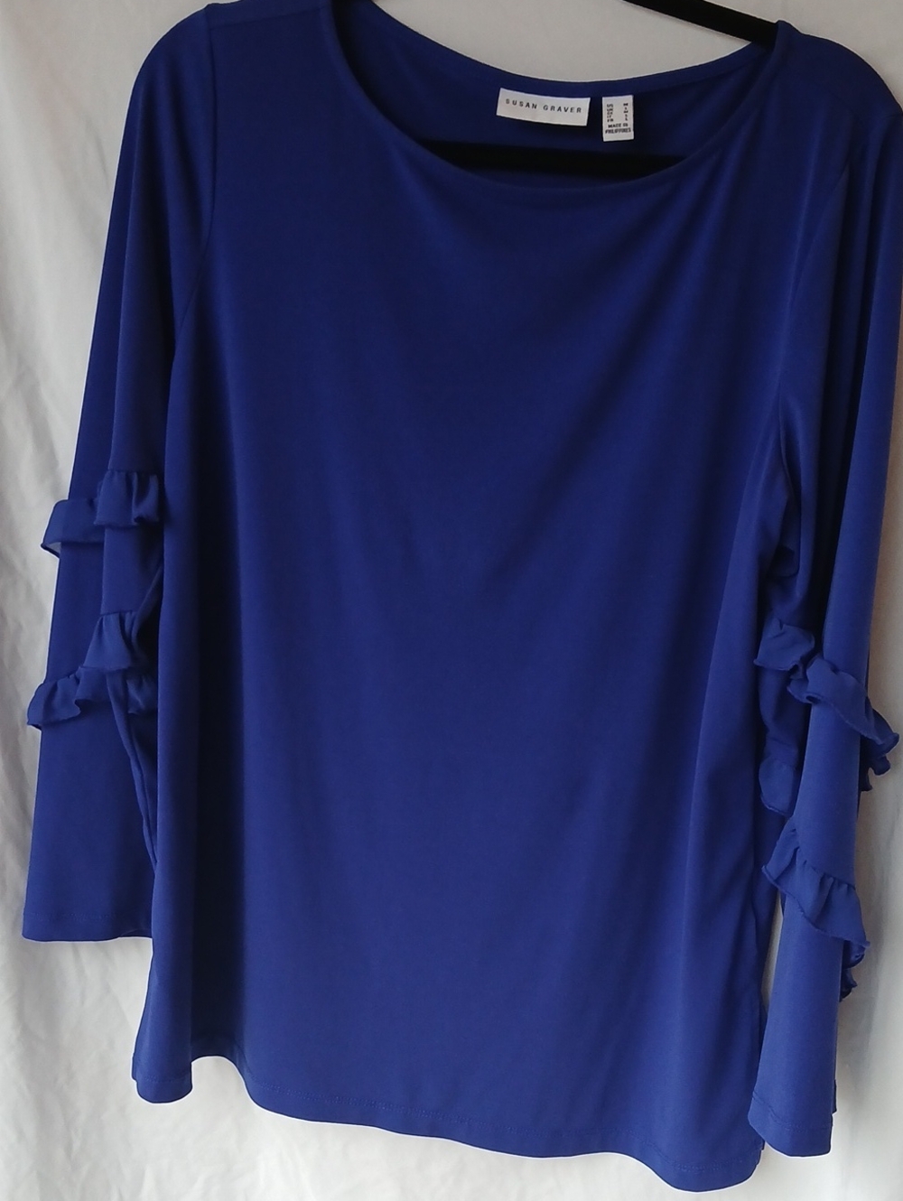 Susan Graver Cobalt Blue Long-Sleeve Top with Ruffle Sleeve Details